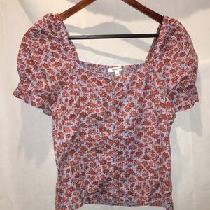 Madewell Puff Sleeve Floral Print Blouse | Size 2